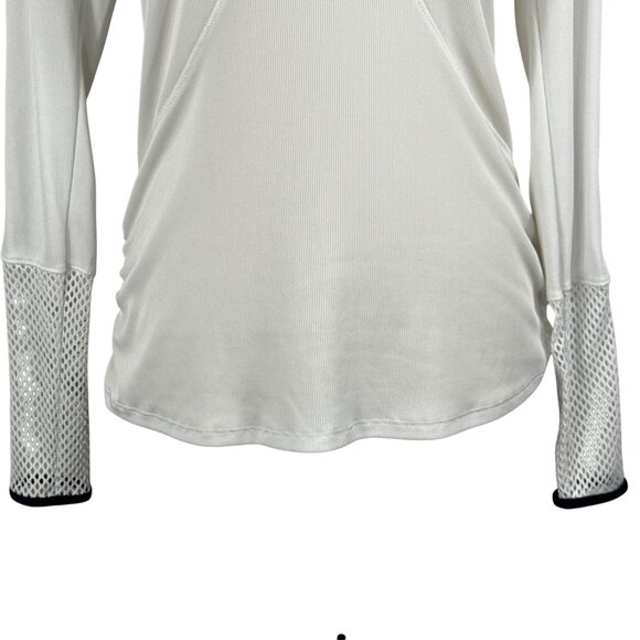 Lucky in Love White Long Sleeve Mesh Insert Top with Navy Trim Size Small - Picture 8 of 8